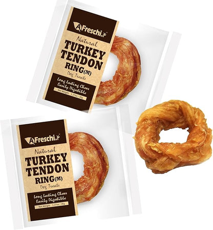 A Freschi srl Turkey Tendons for Dogs, Long-Lasting, Hypoallergenic Rawhide Alternative, Human Grade, Healthy Puppy Chews, Natural Dog Treats for Medium Dogs, Ring (M), 2 Count Pack