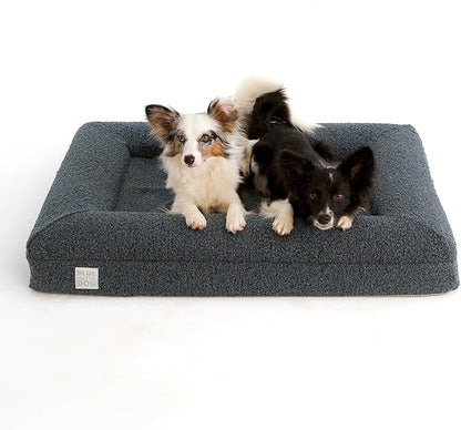 Bluewater Dog Luxury Boucle Orthopedic Memory Foam Dog Bed with Waterproof Liner and Machine Washable Cover with YKK Zippers (Medium, 37" L x 30" W x 6" Th, Ocean Blue)