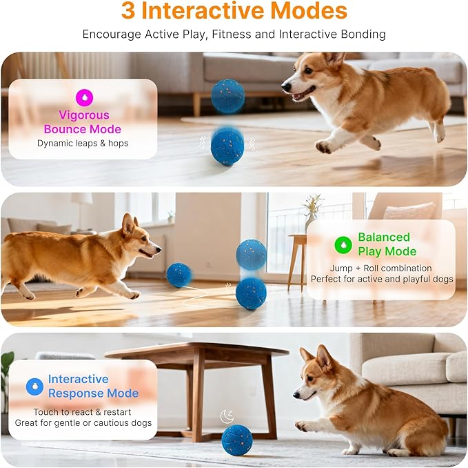 Pubialo Interactive Dog Ball Toys Electric Automatic Moving Dog Toys to Keep Them Busy Rechargeable Smart Rolling Squeaky Ball for Large
