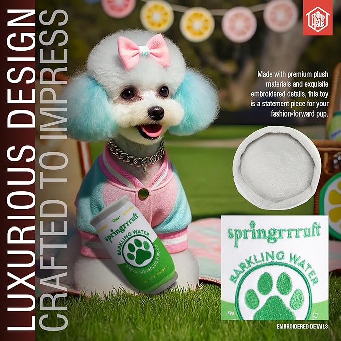 Chomp Haus Springrrruft Barkling Water – Luxurious Plush Dog Toy with Squeaker, Premium Fabric, Embroidered Details, Designer-Inspired Chew Toy, Fun Gift for Small to Medium Dogs & Dog Lovers