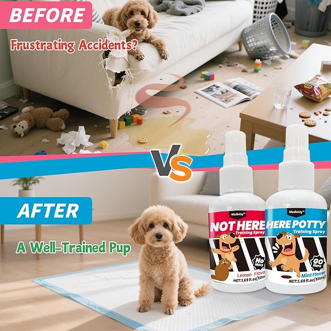 Mesboizy Dog Pee Spray Set, Includes Here Potty & Not Here Training Spray, Puppy Pee Spray, Helps Dogs Develop Proper Potty Habitss (1.69 fl oz Each)
