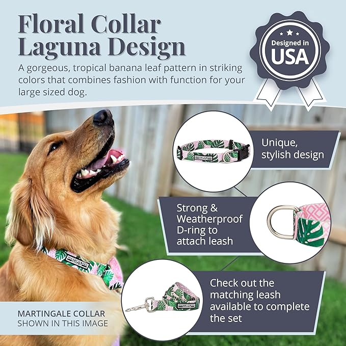 Lucky Love Dog - Adjustable Dog Collar with Easy Click Buckle for Large Ones, Durable, & Comfortable for Male & Female Dogs, Pet Collar for Puppies & Adult Dogs - Laguna, Large