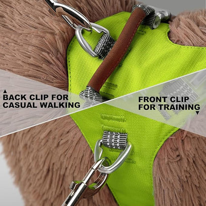 ApakBak No Pull Dog Harness – Adjustable Reflective Nylon Vest for Small Medium Large Dogs, Escape Proof Training Harness with Leather Control Handle, Lightweight Aluminum Hardware (Green, M)