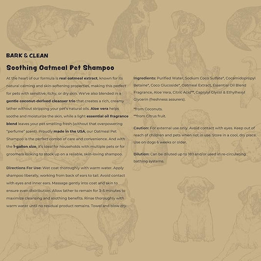 Oatmeal Dog Shampoo for Itchy Skin Relief - 1 Gallon with a Pump - Made with Coconut, Aloe Vera, Essential Oils, and More - Hypoallergenic Shampoo for Cleaning and Nourishing Dog Skin and Coat