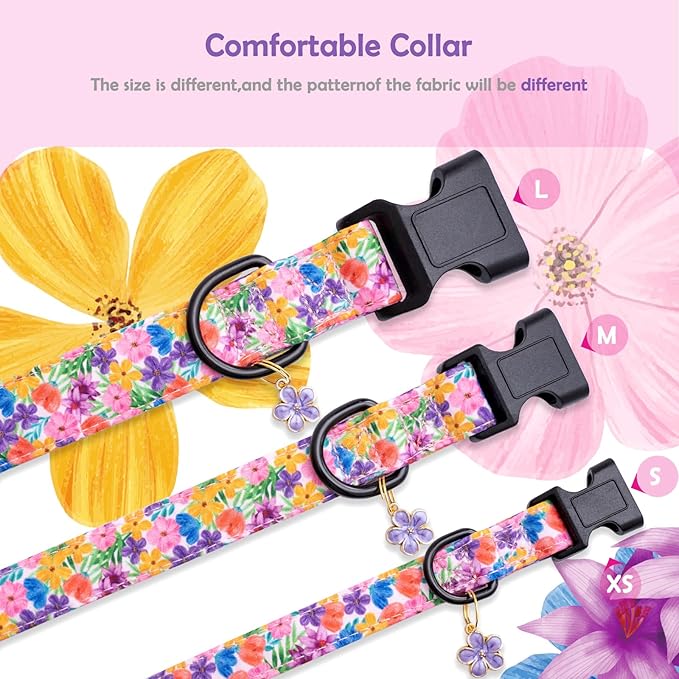Faygarsle Dog Collar for Small Medium Large Dogs Cute Puppy Collars for Female Dogs Floral Patterned Pet Collars for Summer Spring Wedding Puppy Necklace Girl Dog Collar S