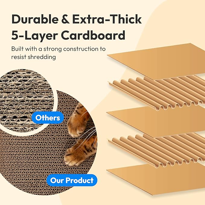 Pet JoJo Cloud Lounge Cat Scratching Pad, Reversible Scratch Board with Natural Curves for Freestyle Scratching & Ergonomic Support, Extra Wide Cat Bed for Large Cats, Premium Cardboard & Cozy Fabric