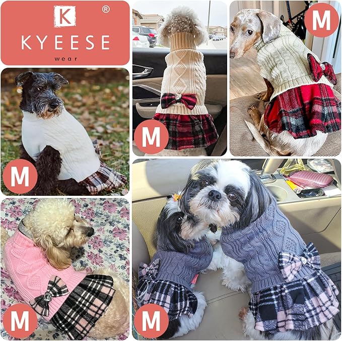 KYEESE Dog Sweater Soft Turtleneck Pet Sweater Dress Warm Pullover Pet Coats Thick Dogs Clothes with Bowtie Comfy Knitwear Dog Sweaters for Small Dogs Girl Stretchy Cat Sweaters, Pink, Medium