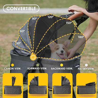 Zoosky 3 in 1 Pet Stroller with Removable Carrier, Folding Stroller for Small/Medium Dogs and Cats, Waterproof, All-Terrain, with Sun Shades, Car Seat