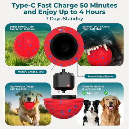 Smart Interactive Dog Toy Ball – Automatic Moving, Bouncing & Rolling, 3 Modes, Chew-Proof E-TPU Shell, Waterproof, Rechargeable,Dog Ball for Medium and Large Dogs, Red