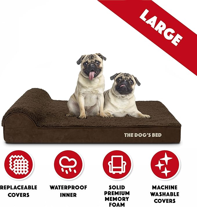 The Dog’s Bed Orthopedic Headrest Dog Bed Large Brown, Memory Foam, Pain Relief for Arthritis, Hip & Elbow Dysplasia, Post Surgery, Lameness, Waterproof Washable Cover, Veterinary Approved