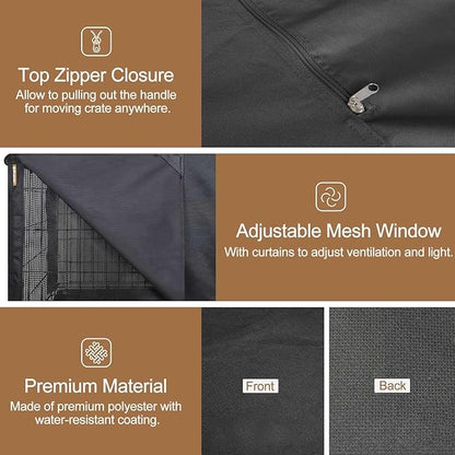 HiCaptain Breathable Dog Crate Cover 48 Inch, Durable Heavy Duty Kennel Cover, Dual Zippered Panels, Windproof Waterproof UV-Resistant(Black)