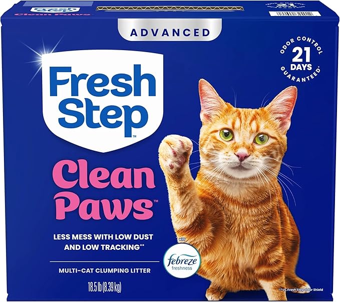 Fresh Step Clean Paws Advanced Multi Cat Clumping Litter with Febreze Freshness, 18.5 lb Each, Pack of 2 (Package May Vary)