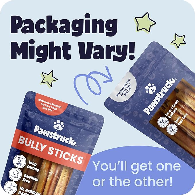 Pawstruck Natural 3–5" Bully Sticks for Small Dogs and Puppies – Single Ingredient, Low-Odor, Rawhide-Free Chew Treat – 100% Real Beef, No Artificial Preservatives – 8 oz Bag – Packaging May Vary