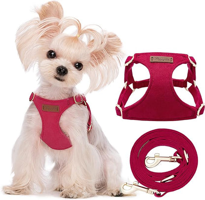 Puppytie No Pull XXS Puppy Harness with Multifunction Dog Leash,Soft Adjustable No Choke Escape Proof Pet Harness Vest,red,XXS