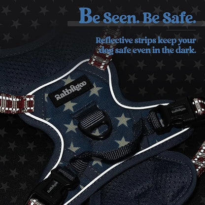 rabbitgoo Dog Harness No Pull with 2 Leash Clips, Adjustable Soft Padded, Reflective Oxford No Choke Pet Vest with Easy Control Handle for Large Dogs, Blue Star, XS