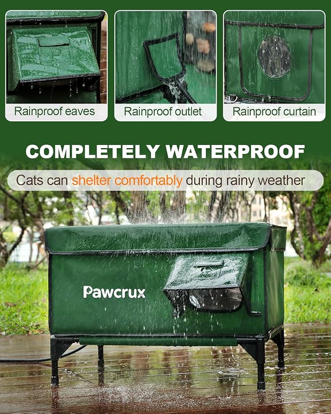 Weatherproof Heated Cat House for Outdoor in Winter, Heated Cat Bed Kitty Shelter with Cat Heating Pad, Insulated & Safe Escape Door, Warm House for Outside Stray Cat (Green, 12"x16"x16")