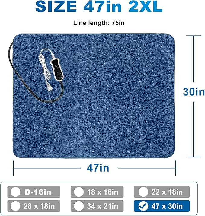 Quwzayail Extra Large Dog Heating Pad, Whelping Supplies Heated Dog Bed, 9 Gears and time Settings with Automatic Shut-Off,Chew Resistant Steel Cord (47.0" L x 30.0" W x 0.5" Th, Blue Pattern)