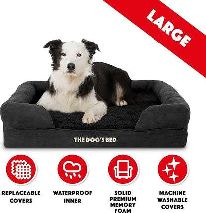 The Dog’s Bed, Large Black Faux PL, Memory Foam, Pain Relief: Arthritis, Hip & Elbow Dysplasia, Post Surgery, Lameness, Supportive, Calming, Waterproof Washable Cover, Veterinary Approved