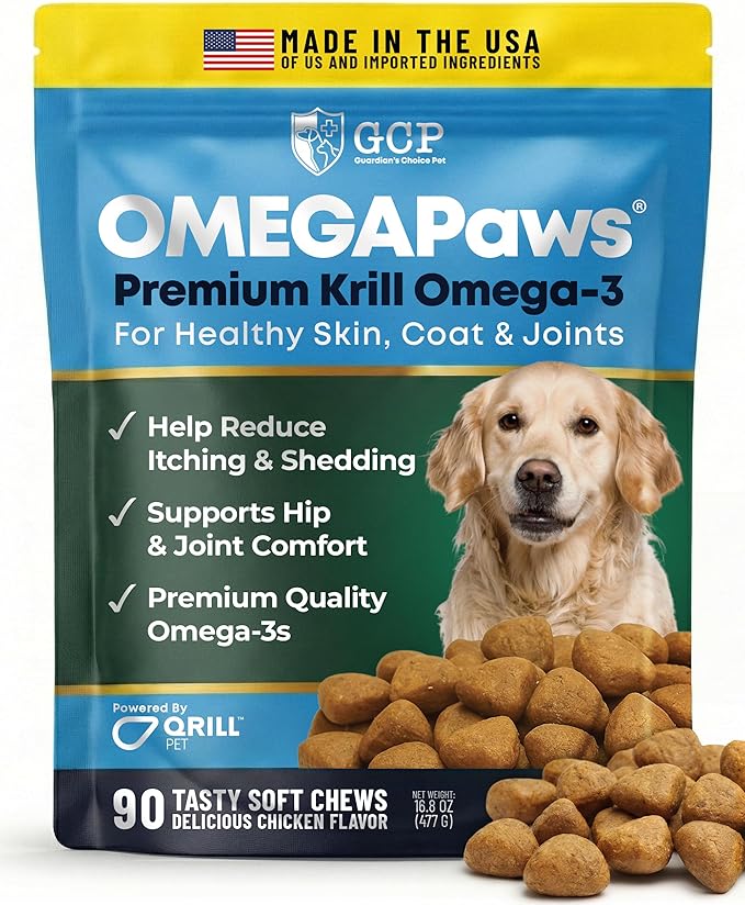 Omega 3 for Dogs – Dog Joint Support Soft Chews – Fish Oil Supplement for Dogs with EPA & DHA – Krill Oil Dog Chews – Supports Skin & Coat