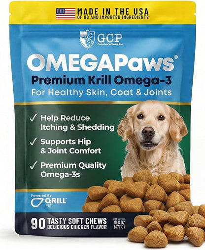 Omega 3 for Dogs – Dog Joint Support Soft Chews – Fish Oil Supplement for Dogs with EPA & DHA – Krill Oil Dog Chews – Supports Skin & Coat