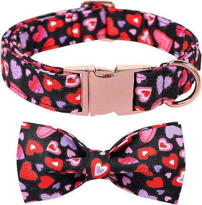 Lionet Paws Valentines Dog Collar Bowtie, Dog Bowtie Collar with Metal Buckle for Dogs, Adjustable Fabric Black Black Dogs Collars Girl Boy, XXS, Neck 7-11 in