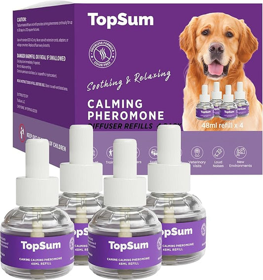 TopSum Calming Diffuser for Dog: 4 Pack Dog Pheromones Calming Refills for Stress, Barking, Chewing, Pee Accidents & Separation Behaviors