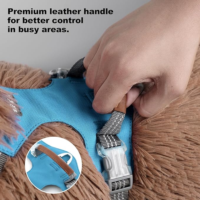 ApakBak No Pull Dog Harness – Adjustable Reflective Nylon Vest for Small Medium Large Dogs, Escape Proof Training Harness with Leather Control Handle, Lightweight Aluminum Hardware (Cyan, XL)