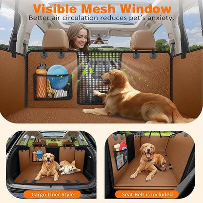 URPOWER PU Leather Backseat Extender for Dogs, Hard Bottom Dog Car Seat Cover for Back Seat, Waterproof Dog Car Hammock Anti-Scratch Pet Rear Seat Protector Travel Bed for Car and SUV
