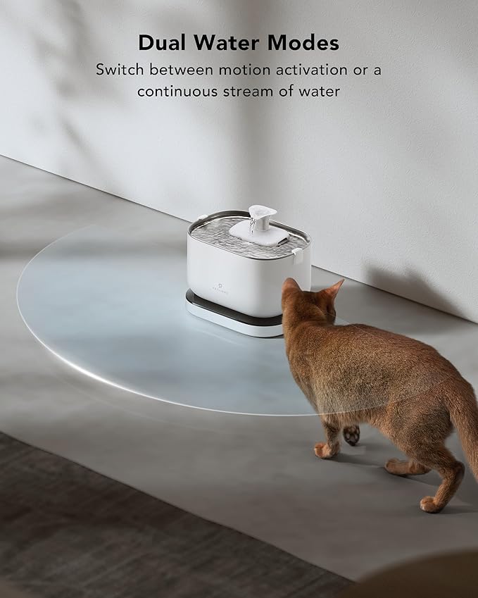 Cordless Pet Water Fountain Battery Operated + 8 Packs Replacement Filters for Dockstream Cat Water Fountain WF005 WF115 WF105, 4 Months Set of Replacement Filters