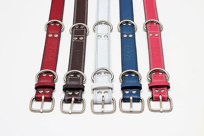 Premium Leather Collars with Stainless Steel Buckles (21"-24", Pink)