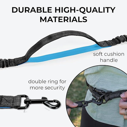 Squirrel Products Hands Free Dog Leash with Hip Belt/Crossbody Strap, Zipper Pouch, and Shock Absorbing Bungee for Walking or Jogging with pet (Black, Blue)