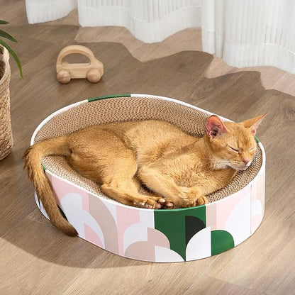 Conlun Cat Scratcher Cardboard,2 in 1 Oval Cat Scratch Pad Bowl for Indoor Kitty Grinding Claw,Round Kittens Scratching Board Corrugated Lounge Pet Beds&Furniture Protector for Couch&Carpets&Sofas