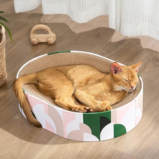 Conlun Cat Scratcher Cardboard,2 in 1 Oval Cat Scratch Pad Bowl for Indoor Kitty Grinding Claw,Round Kittens Scratching Board Corrugated Lounge Pet Beds&Furniture Protector for Couch&Carpets&Sofas