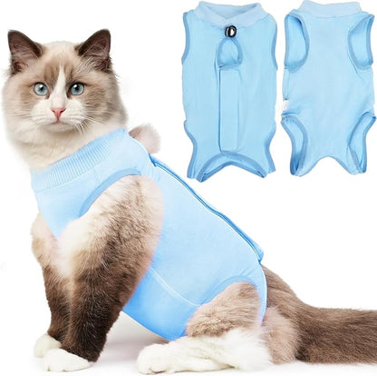 Hpetppy Cat Surgery Recovery Suit, Recovery Suit for Female Male Cats, Cat Onesie After Surgery Spay Neuter, Anti-Licking Kitten Surgical Clothes, Bodysuit for Abdominal Wounds Skin Disease Blue M
