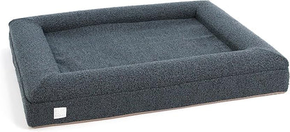 Bluewater Dog Luxury Boucle Orthopedic Memory Foam Dog Bed with Waterproof Liner and Machine Washable Cover with YKK Zippers (Large, 45" L x 36" W x 7" Th, Ocean Blue)