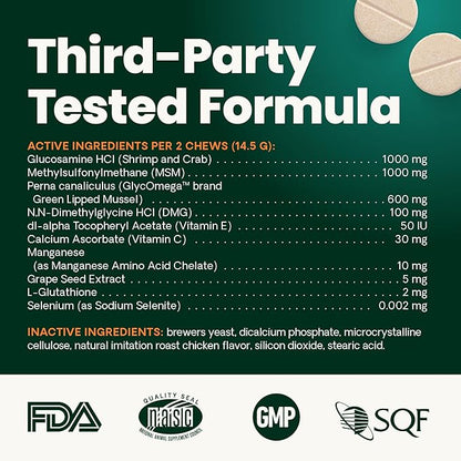 VetriScience Extra Strength Healthy Hip & Joint Chewable Tablets, GlycoFlex Glucosamine and Green-Lipped Mussel Joint Support Supplement for Dogs, Soothe Joint Discomfort, Chicken, 120 Count