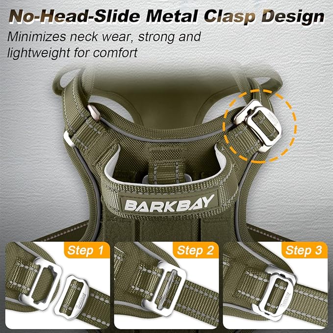 BARKBAY Service Dog Vest Tactical Dog Harness Medium Large Sized Dog Tags Personalized No Pull Adjustable Harness Reflective K9 Working Training Easy Control Military MolleSystem(Army Green,XL)