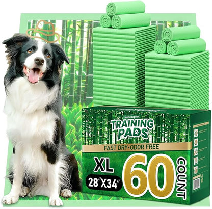 DOGGO DOUG Puppy Pads XL 60 Count - 28"x34" Extra Large Pee Pads for Dogs Odor Blocking, Leak-Proof Potty Training Pad Super Absorbent, 6-Layer Leak-Bamboo Patterns Dog Pads
