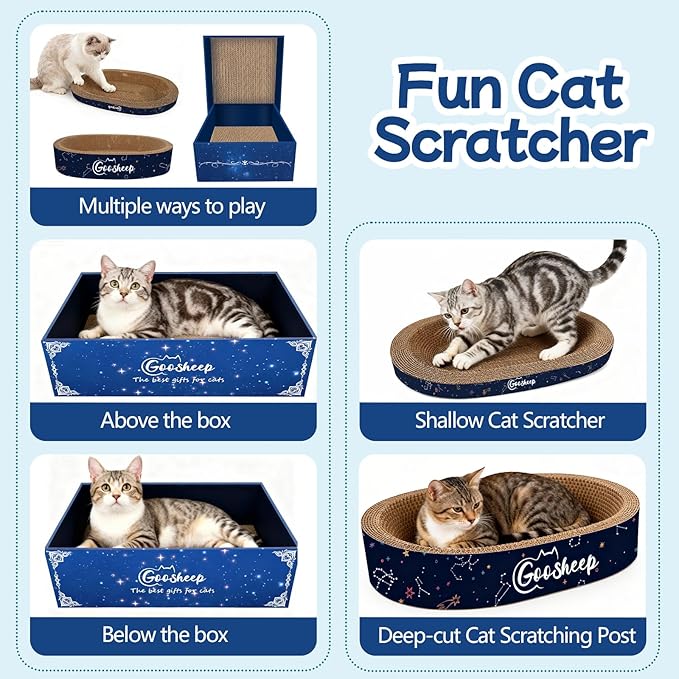 Goosheep 4PSC Cat Scratcher Cardboard 4-in1 Cat Bed Scratching Post for Indoor Cats Oval Corrugated Cardboard Bed Cats Scratching Board