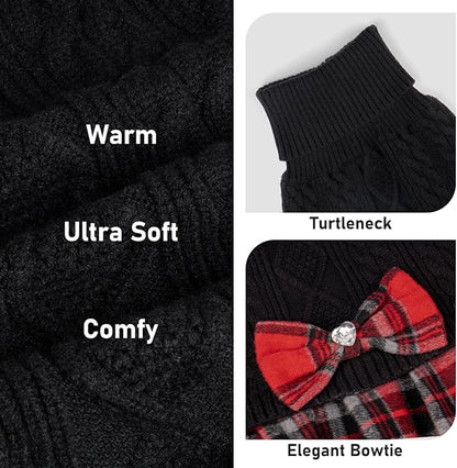 KYEESE Dog Sweater Stretchy Knitwear Dog Sweaters for Large Dogs Thick Dogs Clothes Soft Turtleneck Pet Sweater Dress with Bowtie Warm Comfy Pet Coats, Black, XXX-Large
