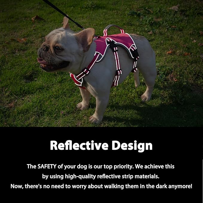 Huntboo Escape Proof Dog Harness, Escape Artist Harness, Reflective Dog Harness with Handle, Durable,Adjustable Vest for Small Medium Large Dogs Walking, Training, and Running Gear(Rose Red, XL)
