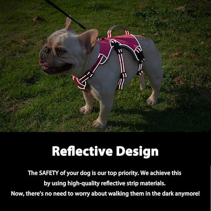 Huntboo Escape Proof Dog Harness, Escape Artist Harness, Reflective Dog Harness with Handle, Durable,Adjustable Vest for Small Medium Large Dogs Walking, Training, and Running Gear(Rose Red, XL)