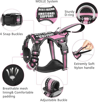WINSEE Service Dog Vest No Pull Dog Harness with 7 Dog Patches, Reflective Pet Harness with Durable Soft Padded Handle for Training Small, Medium, Large, and Extra-Large Dogs (Small, Pink)