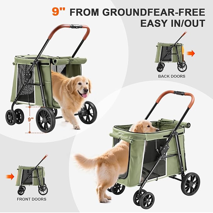 AOPEC Medium Dog Stroller, Dual Entry One-Touch Folding,Small and Medium Pet Stroller,360° Rotating Front Wheels,70 lbs Weight Capacity for Outdoor Travel and Elderly Dogs - Green