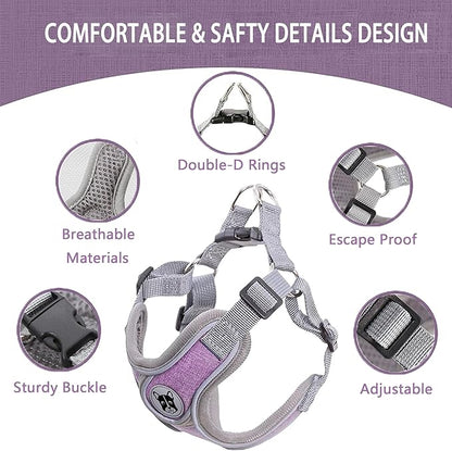 Puppy Harness and Leash Set,No Pull Adjustable Step in Soft Mesh Vest Harness,Easy Walk Reflective Pet Harness with Padded Handle for Walking Training Small Medium Large Dogs and Cats (Purple, XS)