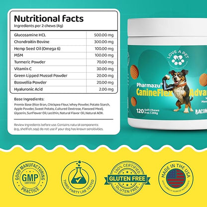 Love a Pet Advanced Hip & Joint Support – Joint Supplement for Dogs Bacon Flavor Soft Chews; MSM & Turmeric for Mobility & Glucosamine for Dogs – Dog Vitamins and Supplements, 120 Chews