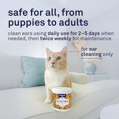 Petpost | Cat Ear Cleaner Wipes - Ultra Soft Cotton Pads in Coconut Oil Solution - Treatment for Removing Cat Ear Dirt & Wax 100 ct.