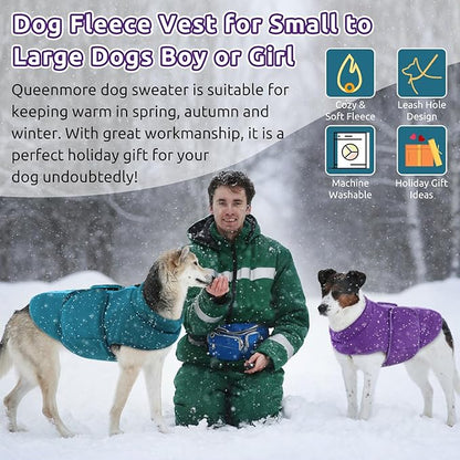 Queenmore XXL Dog Sweater, Soft Fleece Vest Pullover Jacket with Leash Hole, Warm Winter Dog Clothes Cold Weather Dachshund Sweaters for Large Dogs Cats Boy or Girl (Lavender, XXL)