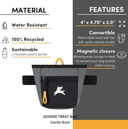 OllyDog Goodie Treat Bag, Dog Treat Pouch, Waist Belt Clip for Hands-Free Training, Magnetic Closure, Dog Training and Behavior Aids, Three Ways to Wear (Castle Rock)