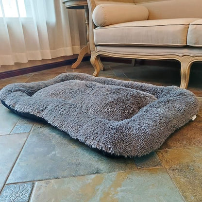Coohom Deluxe Plush Dog Bed Pet Cushion Crate Mat,Fulffy Comfy Kennel Anti-Slip Washable Pad for Medium Large X-Large Dogs(XX-Large, Grey)